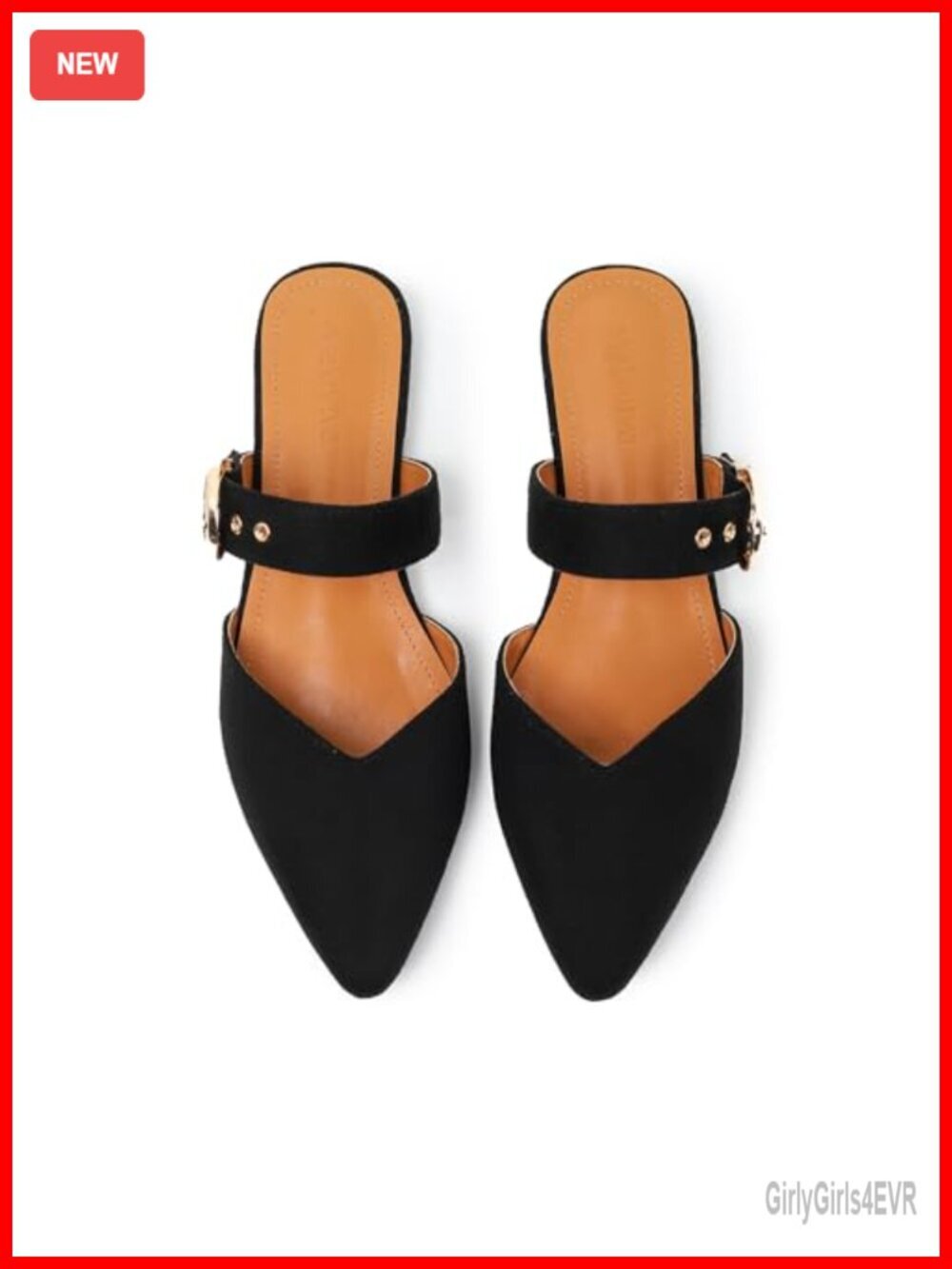 Synthetic Suede Pointed Toe Mules with Adjustable Buckle Strap, Backless Loafers